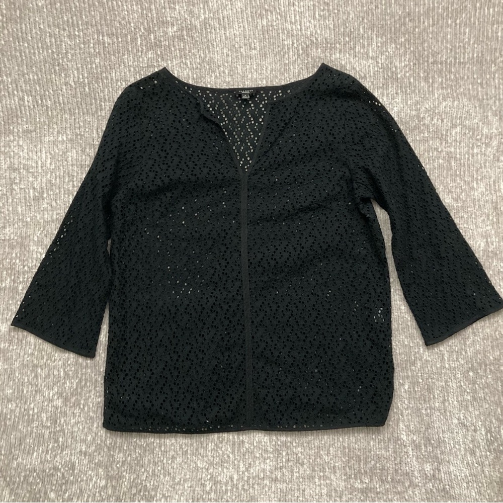 Talbots Black Eyelet Cotton Tunic Top Women’s‎ Small 3/4 Sleeve Boho